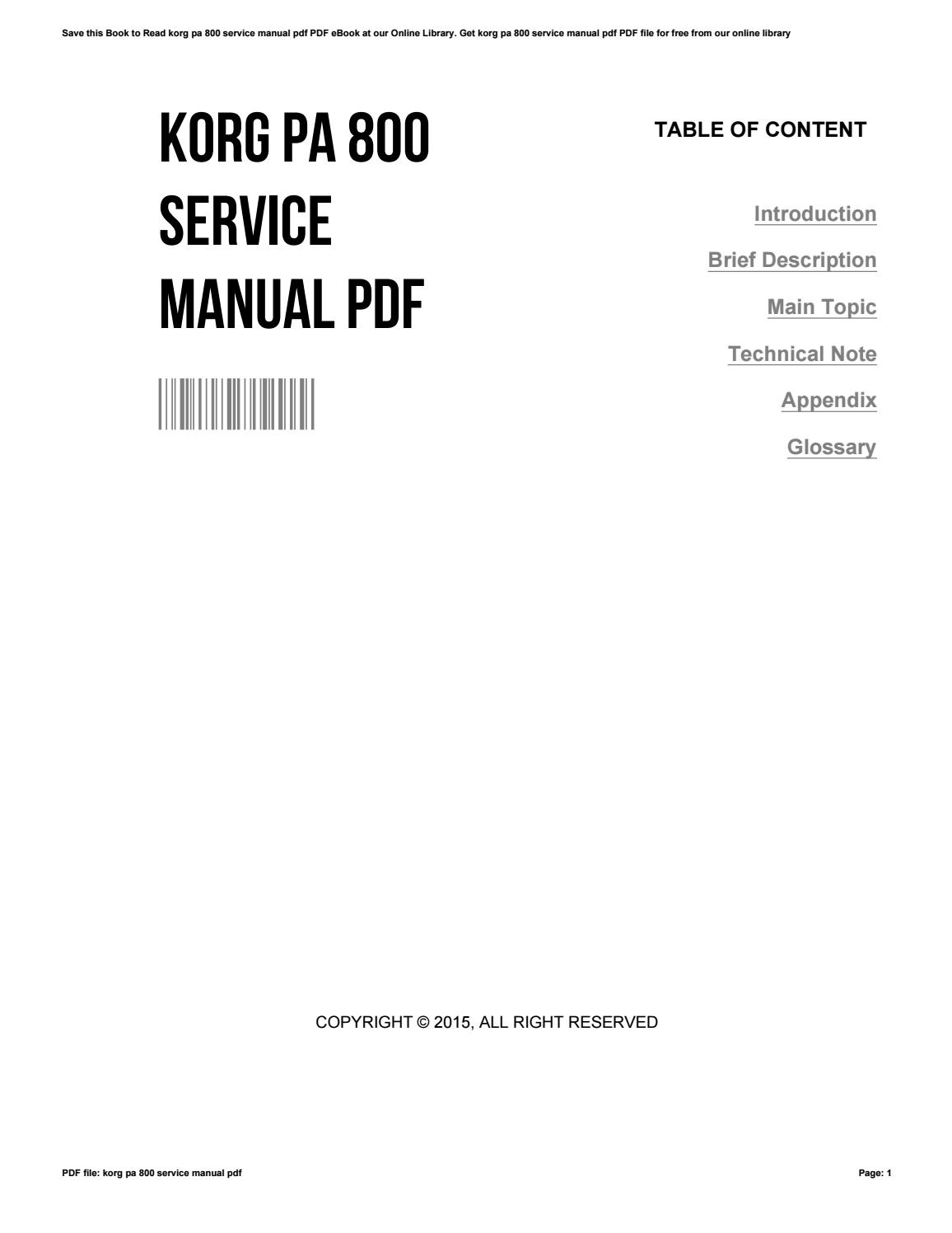 Korg Pa 800 Repair Manual